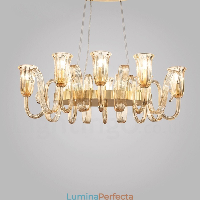 Lampă suspendată cu 8 lumini, retro, rustic, lux, din aliaj de aluminiu, cu abajur din sticlă