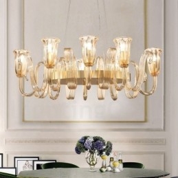 Lampă suspendată cu 8 lumini, retro, rustic, lux, din aliaj de aluminiu, cu abajur din sticlă