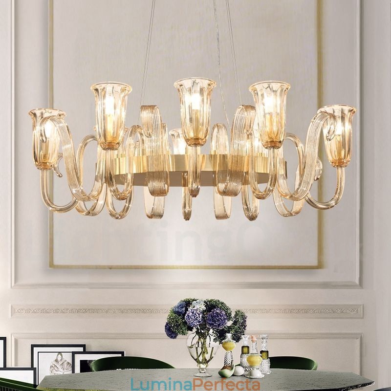 Lampă suspendată cu 8 lumini, retro, rustic, lux, din aliaj de aluminiu, cu abajur din sticlă