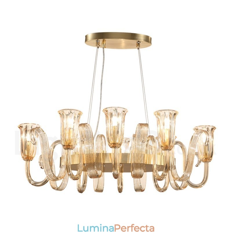 Lampă suspendată cu 8 lumini, retro, rustic, lux, din aliaj de aluminiu, cu abajur din sticlă