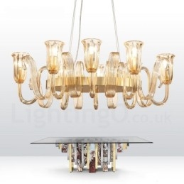 Lampă suspendată cu 8 lumini, retro, rustic, lux, din aliaj de aluminiu, cu abajur din sticlă