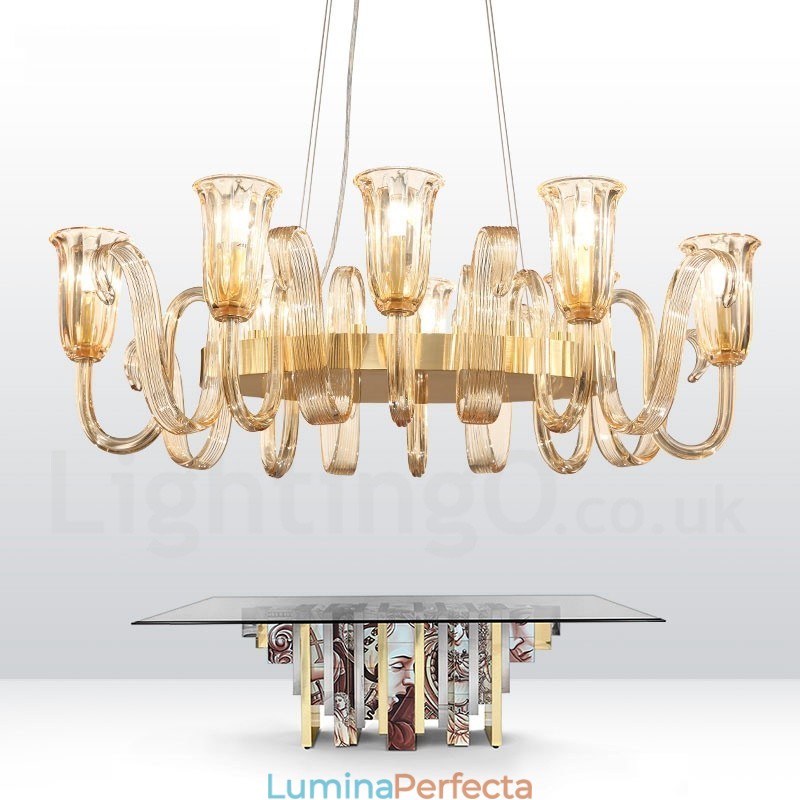 Lampă suspendată cu 8 lumini, retro, rustic, lux, din aliaj de aluminiu, cu abajur din sticlă