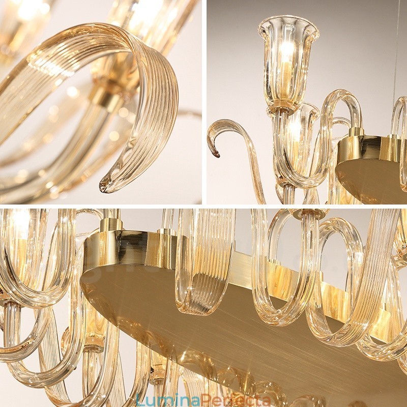 Lampă suspendată cu 8 lumini, retro, rustic, lux, din aliaj de aluminiu, cu abajur din sticlă