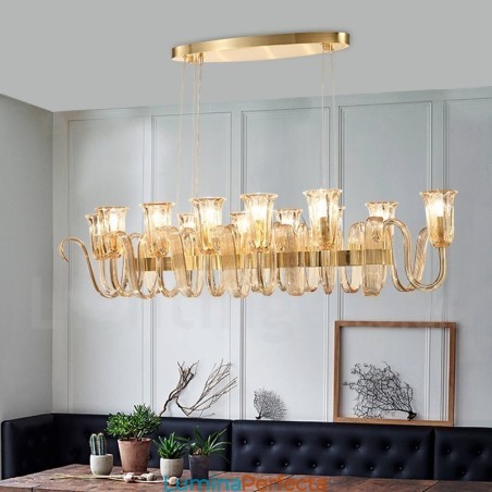 Lampă suspendată cu 12 lumini, retro, rustic, lux, din aliaj de aluminiu, cu abajur din sticlă Lampă suspendată cu 12 lumini, retro, rustic, lux, din aliaj de aluminiu, cu abajur din sticlă