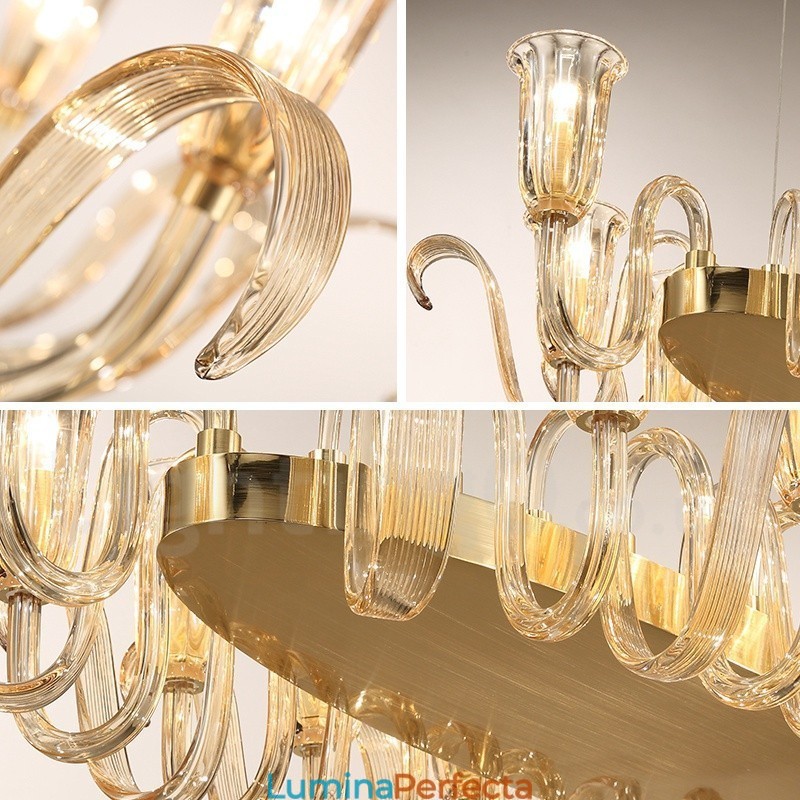 Lampă suspendată cu 12 lumini, retro, rustic, lux, din aliaj de aluminiu, cu abajur din sticlă