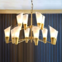Candelabru cu pandantiv din alamă, retro, rustic, de lux, cu 12 lumini, cu abajur din sticlă