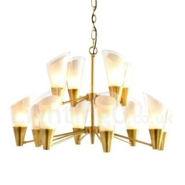 Candelabru cu pandantiv din alamă, retro, rustic, de lux, cu 12 lumini, cu abajur din sticlă