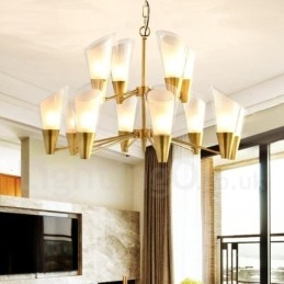 Candelabru cu pandantiv din alamă, retro, rustic, de lux, cu 12 lumini, cu abajur din sticlă
