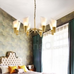 Candelabru cu pandantiv din alamă, retro, rustic, de lux, cu 8 lumini, cu abajur din sticlă