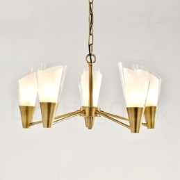 Candelabru cu pandantiv din alamă, retro, rustic, de lux, cu 5 lumini, cu abajur din sticlă