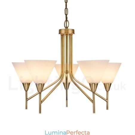Candelabru cu pandantiv din alamă, retro, rustic, de lux, cu 5 lumini, cu abajur din sticlă Candelabru cu pandantiv din alamă, retro, rustic, de lux, cu 5 lumini, cu abajur din sticlă