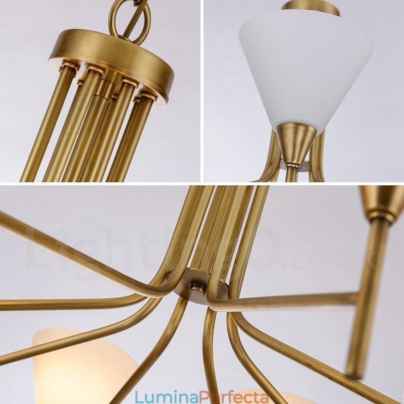 Candelabru cu pandantiv din alamă, retro, rustic, de lux, cu 5 lumini, cu abajur din sticlă