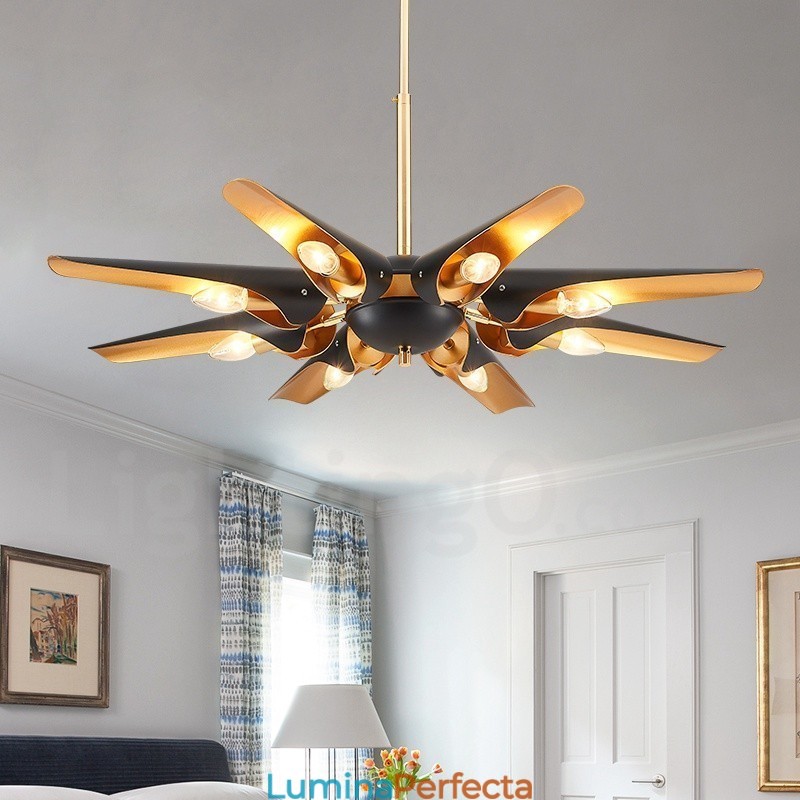 Lampă suspendată cu 8 lumini, retro, rustic, lux, din aliaj de aluminiu, cu abajur din aliaj de aluminiu
