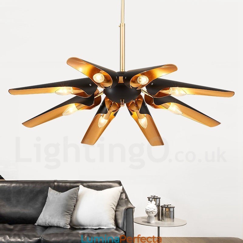 Lampă suspendată cu 8 lumini, retro, rustic, lux, din aliaj de aluminiu, cu abajur din aliaj de aluminiu