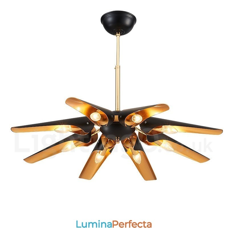 Lampă suspendată cu 8 lumini, retro, rustic, lux, din aliaj de aluminiu, cu abajur din aliaj de aluminiu