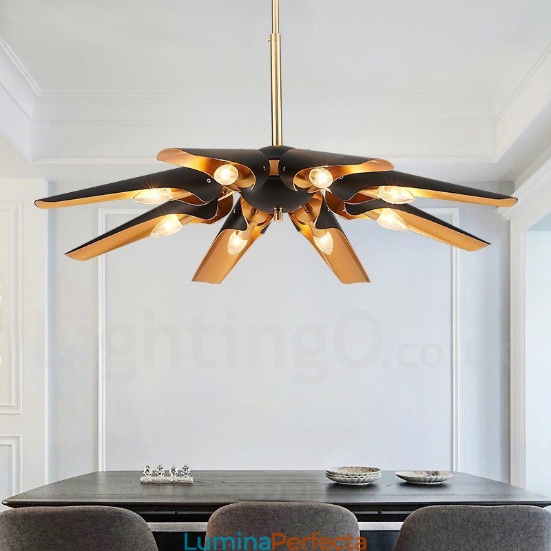 Lampă suspendată cu 8 lumini, retro, rustic, lux, din aliaj de aluminiu, cu abajur din aliaj de aluminiu