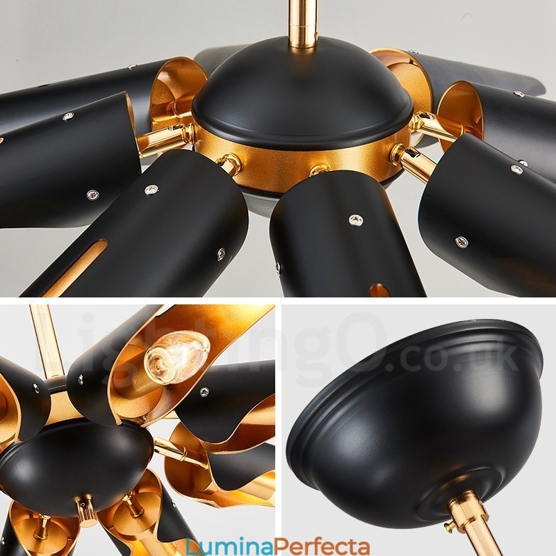 Lampă suspendată cu 8 lumini, retro, rustic, lux, din aliaj de aluminiu, cu abajur din aliaj de aluminiu