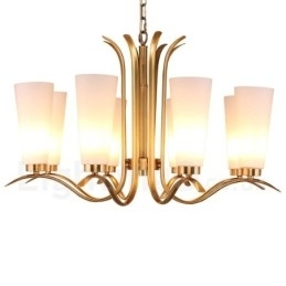 Candelabru cu pandantiv din alamă, retro, rustic, de lux, cu 8 lumini, cu abajur din sticlă