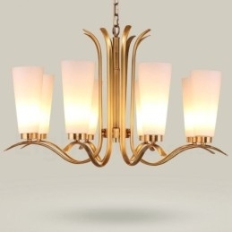 Candelabru cu pandantiv din alamă, retro, rustic, de lux, cu 8 lumini, cu abajur din sticlă