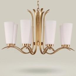 Candelabru cu pandantiv din alamă, retro, rustic, de lux, cu 8 lumini, cu abajur din sticlă