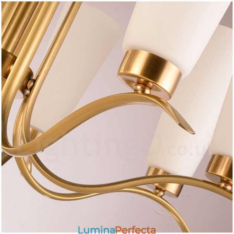Candelabru cu pandantiv din alamă, retro, rustic, de lux, cu 8 lumini, cu abajur din sticlă