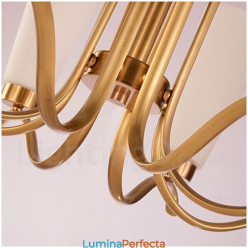 Candelabru cu pandantiv din alamă, retro, rustic, de lux, cu 8 lumini, cu abajur din sticlă