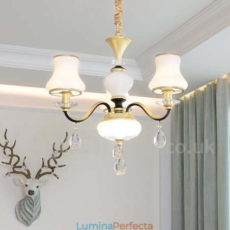 Candelabru cu pandantiv din cristal de lux, retro, rustic, cu 3 lumini, cu abajur din sticlă Candelabru cu pandantiv din cristal de lux, retro, rustic, cu 3 lumini, cu abajur din sticlă