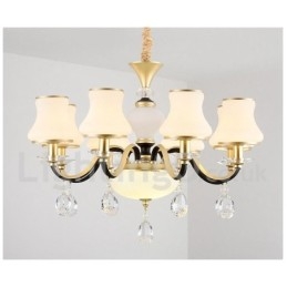 Candelabru cu pandantiv din cristal de lux, retro, rustic, cu 6 lumini, cu abajur din sticlă