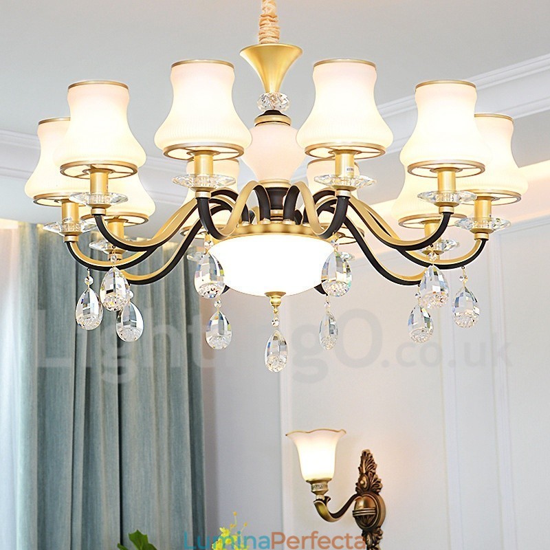 Candelabru cu pandantiv din cristal de lux retro rustic cu abajur din sticlă