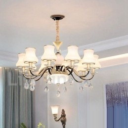 Candelabru cu pandantiv din cristal de lux retro rustic cu abajur din sticlă