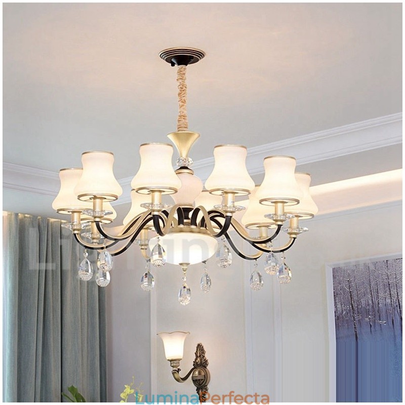 Candelabru cu pandantiv din cristal de lux retro rustic cu abajur din sticlă