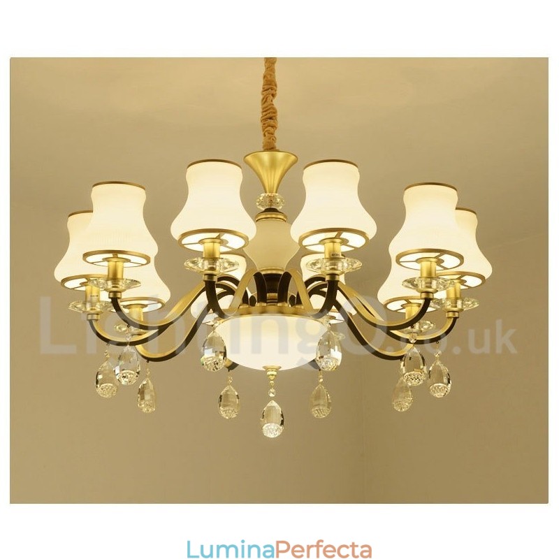 Candelabru cu pandantiv din cristal de lux retro rustic cu abajur din sticlă