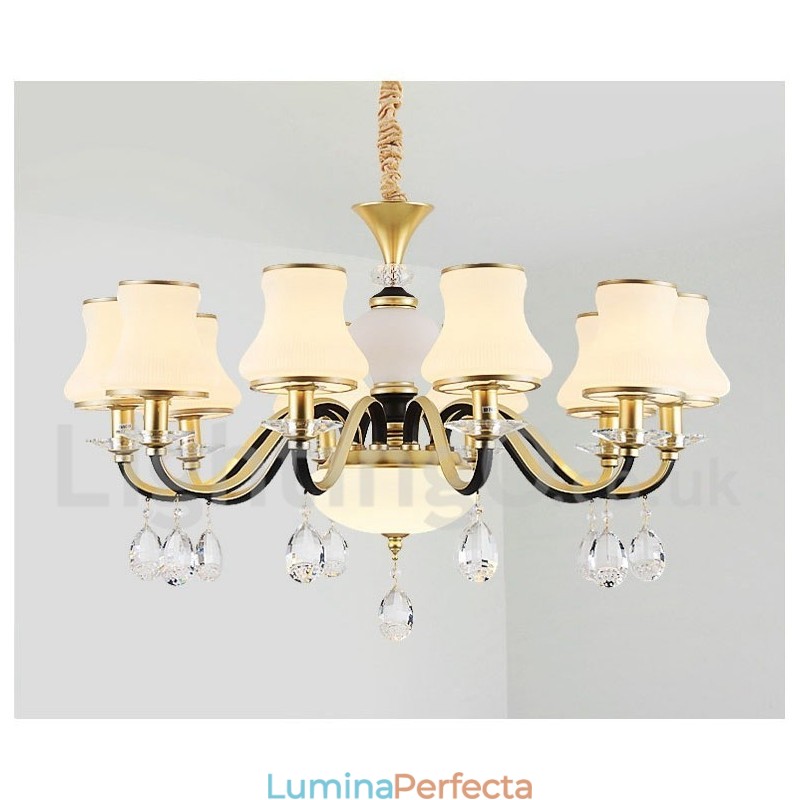Candelabru cu pandantiv din cristal de lux retro rustic cu abajur din sticlă