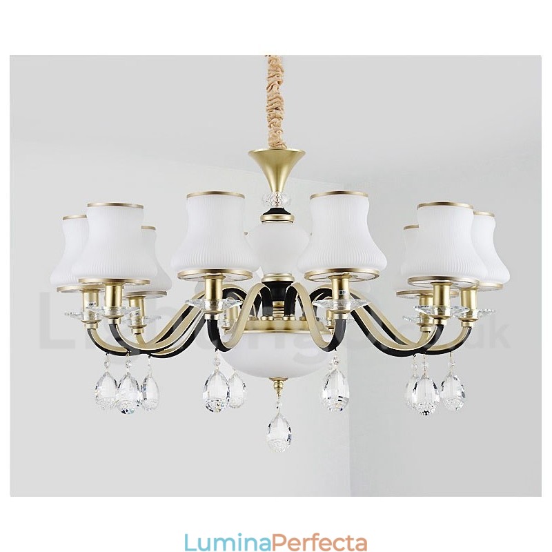 Candelabru cu pandantiv din cristal de lux retro rustic cu abajur din sticlă