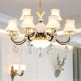 Candelabru cu pandantiv din cristal, retro, rustic, de lux, cu 12 lumini, cu abajur din sticlă