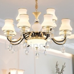 Candelabru cu pandantiv din cristal, retro, rustic, de lux, cu 12 lumini, cu abajur din sticlă