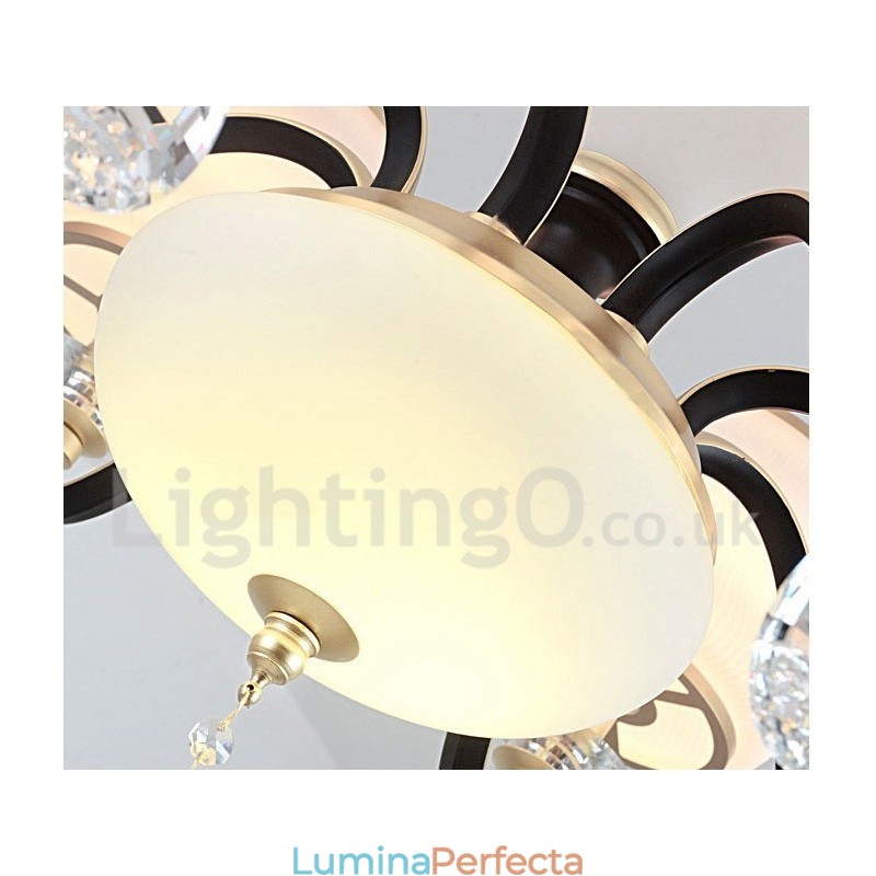Candelabru cu pandantiv din cristal, retro, rustic, de lux, cu 12 lumini, cu abajur din sticlă