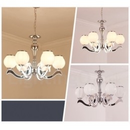 Candelabru cu suspendare de lux, modern, contemporan, cu 6 lumini, cu abajur din sticla