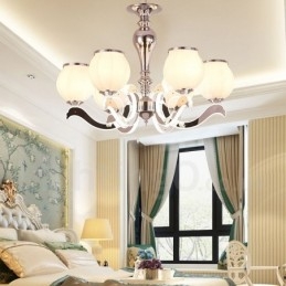 Candelabru cu suspendare de lux, modern, contemporan, cu 6 lumini, cu abajur din sticla