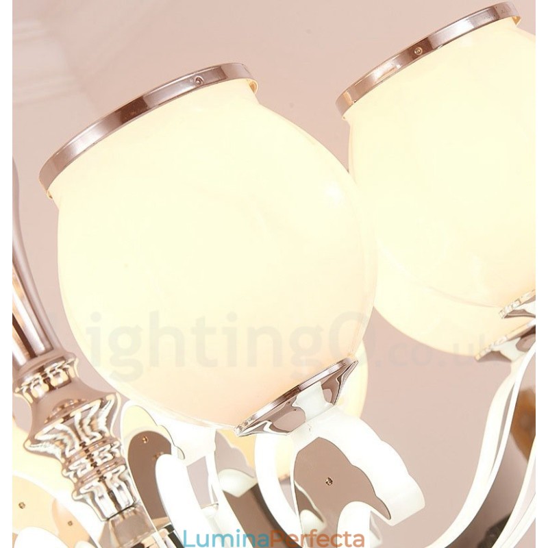 Candelabru cu suspendare de lux, modern, contemporan, cu 6 lumini, cu abajur din sticla