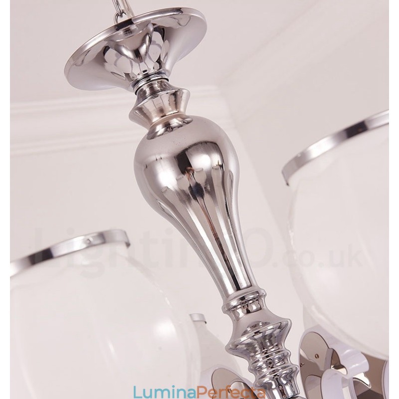 Candelabru cu suspendare de lux, modern, contemporan, cu 6 lumini, cu abajur din sticla