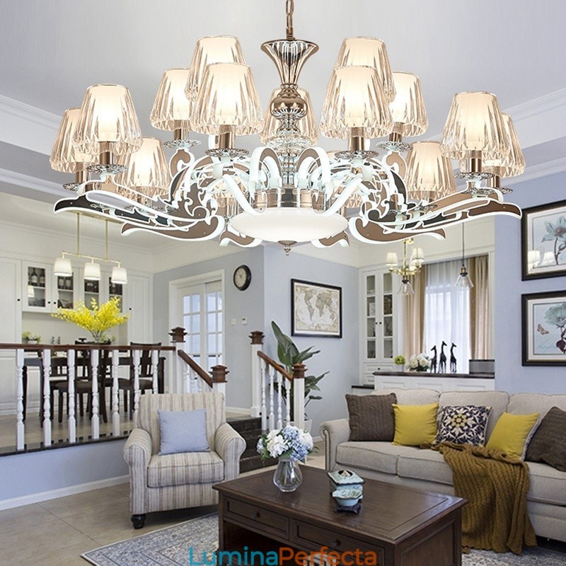 Candelabru cu pandantiv din cristal de lux retro rustic cu abajur din sticlă