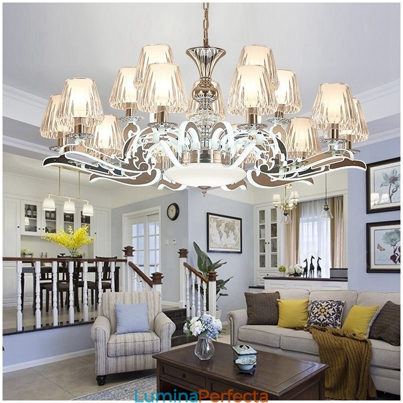 Candelabru cu pandantiv din cristal de lux retro rustic cu abajur din sticlă