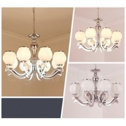 Candelabru cu pandantiv de lux, modern, contemporan, cu 8 lumini, cu abajur din sticlă