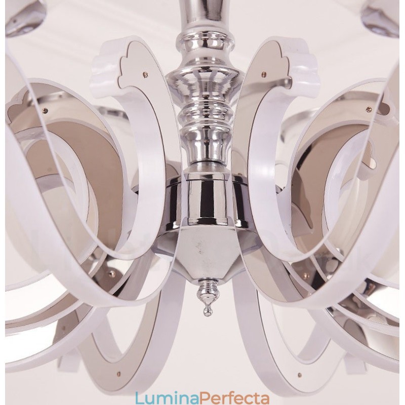 Candelabru cu pandantiv de lux, modern, contemporan, cu 8 lumini, cu abajur din sticlă