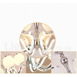 Candelabru cu pandantiv de lux, modern, contemporan, cu 8 lumini, cu abajur din sticlă