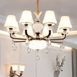 Candelabru modern, contemporan, retro, de lux, din cristal, cu abajur din sticlă