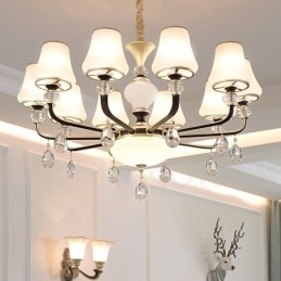 Candelabru modern, contemporan, retro, de lux, din cristal, cu abajur din sticlă