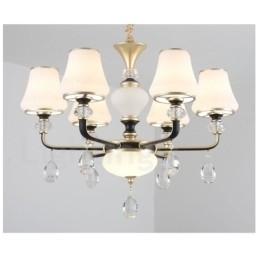 Candelabru modern, contemporan, retro, de lux, din cristal, cu abajur din sticlă