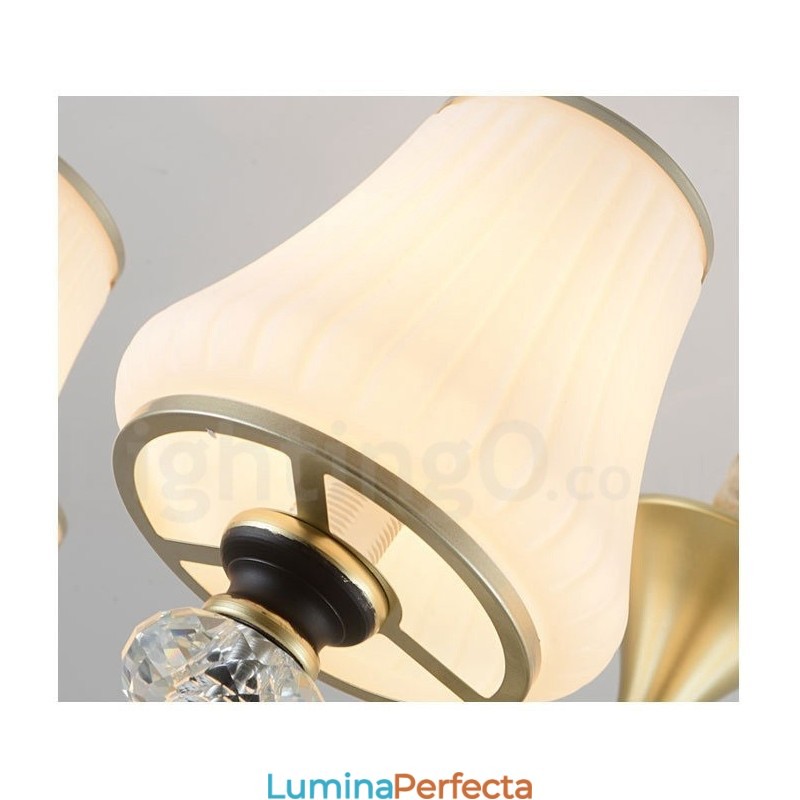 Candelabru modern, contemporan, retro, de lux, din cristal, cu abajur din sticlă